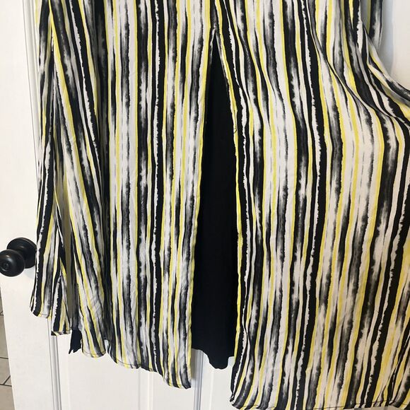 Catherines Midi Dress Womens 4X Sleeveless Striped Overlay Split Black Yellow - Picture 2 of 7